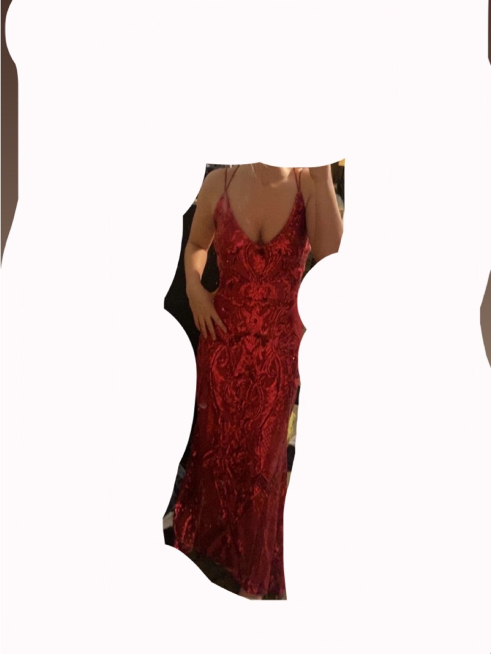 Red Sequin Spaghetti-Strap/ backless prom dress